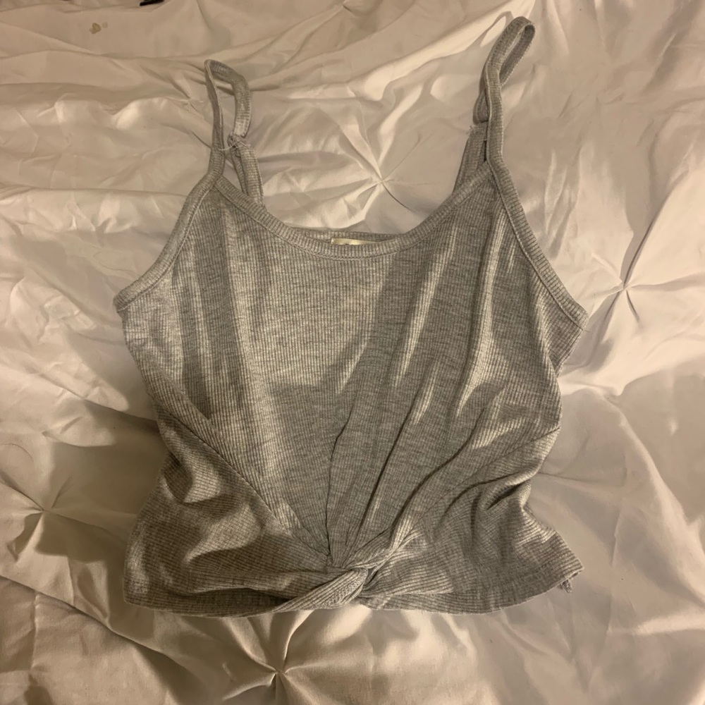 knot front ribbed grey tank